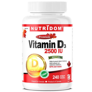 Nutridom Vitamin D3 2,500IU with MCT Oil (240 Softgels)