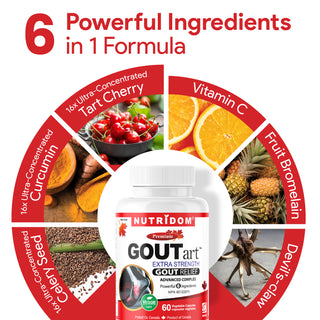 Nutridom GOUTart, Featuring Tart Cherry, Curcumin, Celery Seed, Devil's Claw, Vitamin C and Bromelain (60 Veggie Capules)