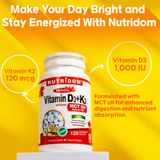 Nutridom Vitamin D3+K2 with MCT Oil (120 Softgels)