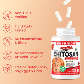 Nutridom Chitosane nord-américain 500 mg, 95 % de chitine acétylée (120 gélules)