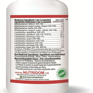 Nutridom Multi Probiotics | 80 Billion CFU | 14 Strains | 60 Veggie Capsules | Made in Canada - 3 Pack