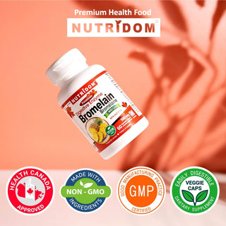 Nutridom菠萝蛋白酶2400 GDU 500mg（60粒胶囊），加拿大制造，高品质，改善整体消化，减少炎症，支持免疫，缓解呼吸道症状。