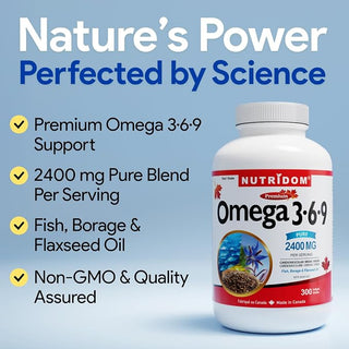 Omega 3·6·9 2400mg | Fish, Borage & Flaxseed Oil | EPA, DHA, GLA, ALA | 300 Softgels