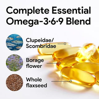 Omega 3·6·9 2400mg | Fish, Borage & Flaxseed Oil | EPA, DHA, GLA, ALA | 300 Softgels