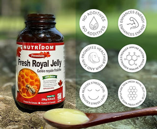 Nutridom新鲜蜂王浆（250克），加拿大制造，高品质，增强免疫系统，促进皮肤健康，提高能量，改善认知功能，管理胆固醇，平衡荷尔蒙，支持整体健康