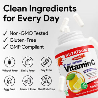 Nutridom Vitamin C 1000mg | Time Release | High Bioavailability | 120 Vcaps