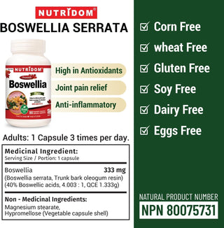 Nutridom Boswellia Serrata 333mg, 40% Boswellic Acid (90 Capsules)