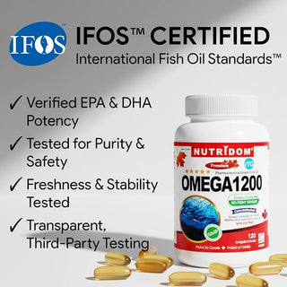 Omega 1200 Fish Oil | IFOS 5 Star Certified | rTG Formula | Cardiovascular and Brain Support | 120 Softgels