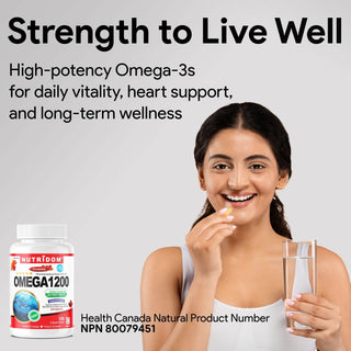 Nutridom Omega 1200 Fish Oil | IFOS 5-Star | rTG Formula | 120 Capsules | Made In Canada