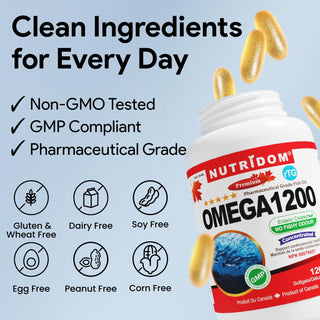 Nutridom Omega 1200 Fish Oil | IFOS 5-Star | rTG Formula | 120 Capsules | Made In Canada