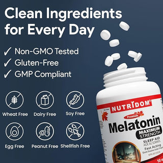 Nutridom Melatonin 10 mg | 300 Vegan Fast Acting Mint Sublingual Tablet