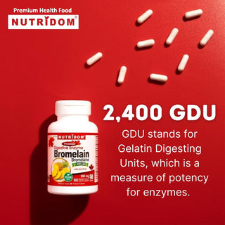 Nutridom菠萝蛋白酶2400 GDU 500mg（60粒胶囊），加拿大制造，高品质，改善整体消化，减少炎症，支持免疫，缓解呼吸道症状。
