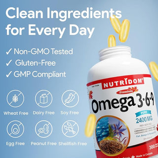 Omega 3·6·9 2400mg | Fish, Borage & Flaxseed Oil | EPA, DHA, GLA, ALA | 300 Softgels