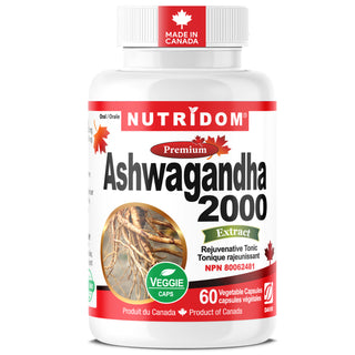 Nutridom Ashwagandha 2000 supplement bottle on a white background
