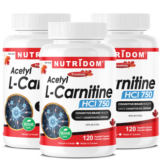 Acetyl L-Carnitine 637.5mg | ALCAR | 120 Vcaps 3-Pack