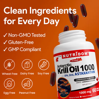 Antarctic krill oil daily wellness supplement softgels
