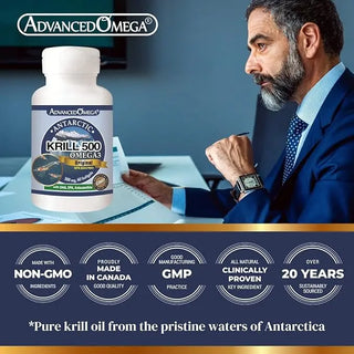 Antarctic krill oil supplement bottle 500 mg 60 capsules