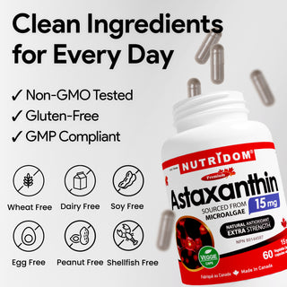 Astaxanthin 15 mg daily wellness supplement capsules