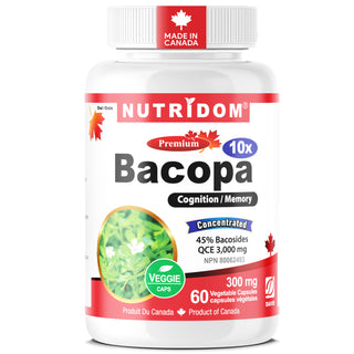 Extrait Nutridom Bacopa Monnieri 10x, 300 mg (3 000 mg QCE), 45 % de bacosides (60 gélules)