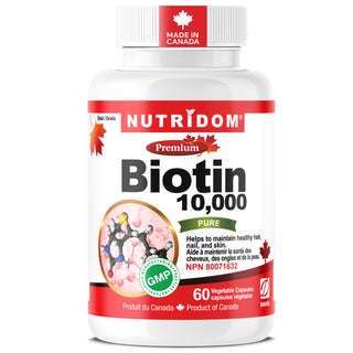 Nutridom Biotin 10,000mcg | High Potency Vitamin B7 | Hair, Skin & Nail Support | 60 Vcaps