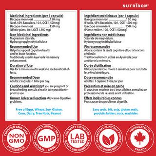 뉴트리돔 바코파 모니에리 10배 추출물, 300mg (3,000mg QCE)(채소 캡슐 60개)