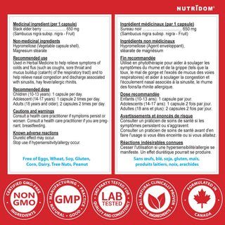 Black Elderberry 650mg | Premium Sambucus nigra | 120 Vcaps label