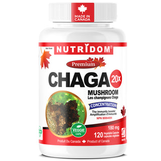 Nutridom Chaga Mushroom 3600mg | Extra Strength | 120 Vcaps | Made In Canada