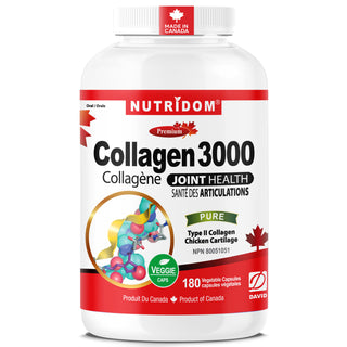 Nutridom Collagen 3000 (500mg) | Type II Collagen Chicken Cartilage | Hydrolyzed Peptides | 180 Vcaps