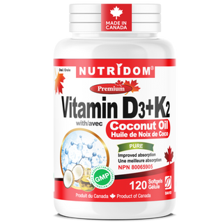 Vitamin D3 1,000 IU + K2 120mcg MK-7 | Coconut Oil | 120 Softgels