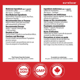 Chondroitin sulfate supplement facts label 1200 mg