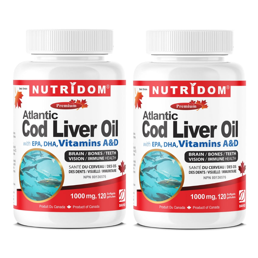 Nutridom Atlantic Cod Liver Oil 1000 mg | EPA, DHA, Vitamins A & D | 1