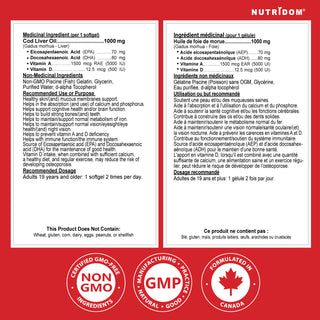 Nutridom Atlantic Cod Liver Oil | Natural Source of Vitamins A & D | 240 Softgels