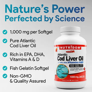 Cod liver oil with natural vitamins A and D supplement