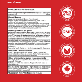 Coenzyme Q10 300 mg for Migraine Prevention Support