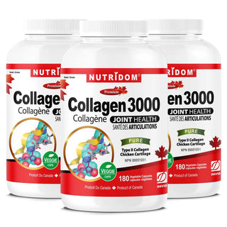 Collagen 3000 | Type II Hydrolyzed | 500mg | 180 Veggie Capsules | 3 Pack