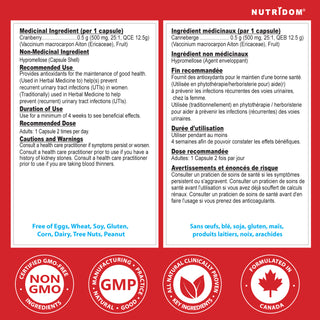 Nutridom Cranberry 25x | Women’s Urinary Wellness | Canadian Berries | 120 Vcaps