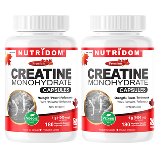 Creatine Monohydrate 1000mg | Pure Capsule Formula | 180 Vcaps 2 Pack