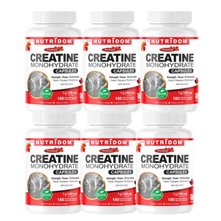 Creatine Monohydrate 1000mg | Pure Vegan Capsule Formula | 180 Vcaps | 6 Pack