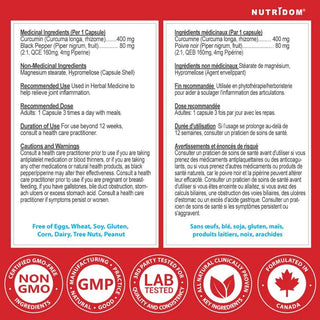 Curcumin piperine supplement facts label capsules