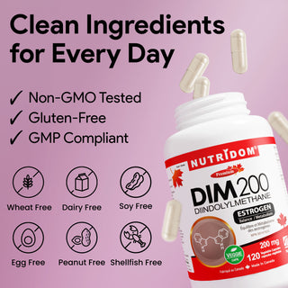 Nutridom DIM 200 | Diindolylmethane 200 mg | Estrogen & Hormone Balance | 120 V-Capsules