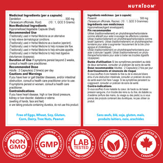 Racine de pissenlit Nutridom 500 mg (5 000 mg QCE) (120 gélules)