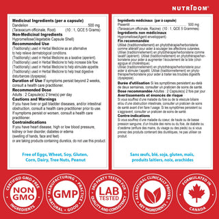 Dandelion root supplement facts label 10 to 1 ratio