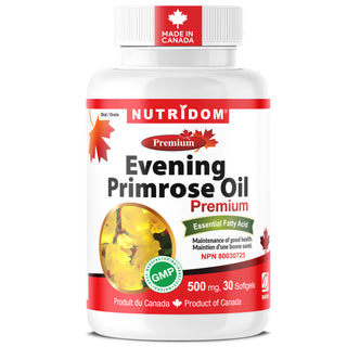 NutrIDOM Evening Primrose Oil supplement bottle on a white background