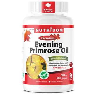 Nutridom Evening Primrose Oil 500mg | Cold-Pressed, 10% GLA| Natural Source of Omega-6 | 200 Softgels