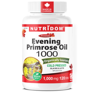 Nutridom Evening Primrose Oil 1000mg | Organic | Cold Pressed | 120 Veggie Softgels