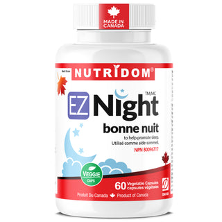 Nutridom EZ Night | Evening Relaxation Formula | Damiana, Passionflower, Lemon Balm, 5-HTP, Valerian, GABA & L-Theanine | 60 Vcaps