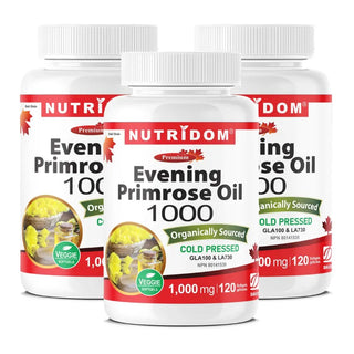 Nutridom Evening Primrose Oil 1000mg | Organic | Cold Pressed | 120 Veggie Softgels - 3 Pack Nutridom