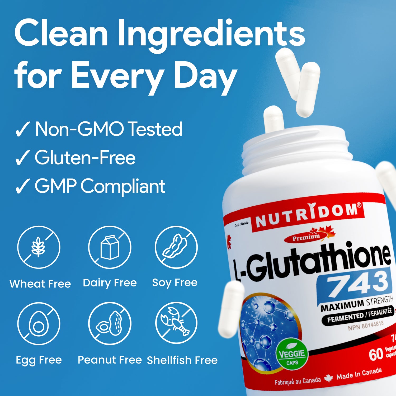 glutathione made in canada L-Glutathione 743mg | Reduced GSH | Fermented Antioxidant