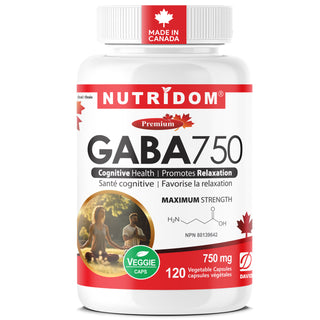 Nutridom GABA 750 mg | High Potency | Gamma-Aminobutyric Acid | 120 V-Capsules
