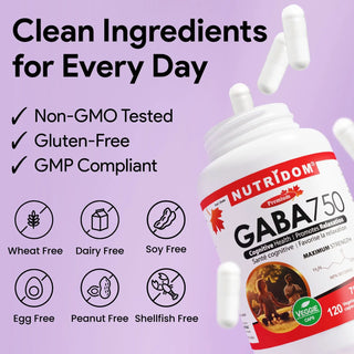 GABA supplement bottle 750 mg gamma aminobutyric acid
